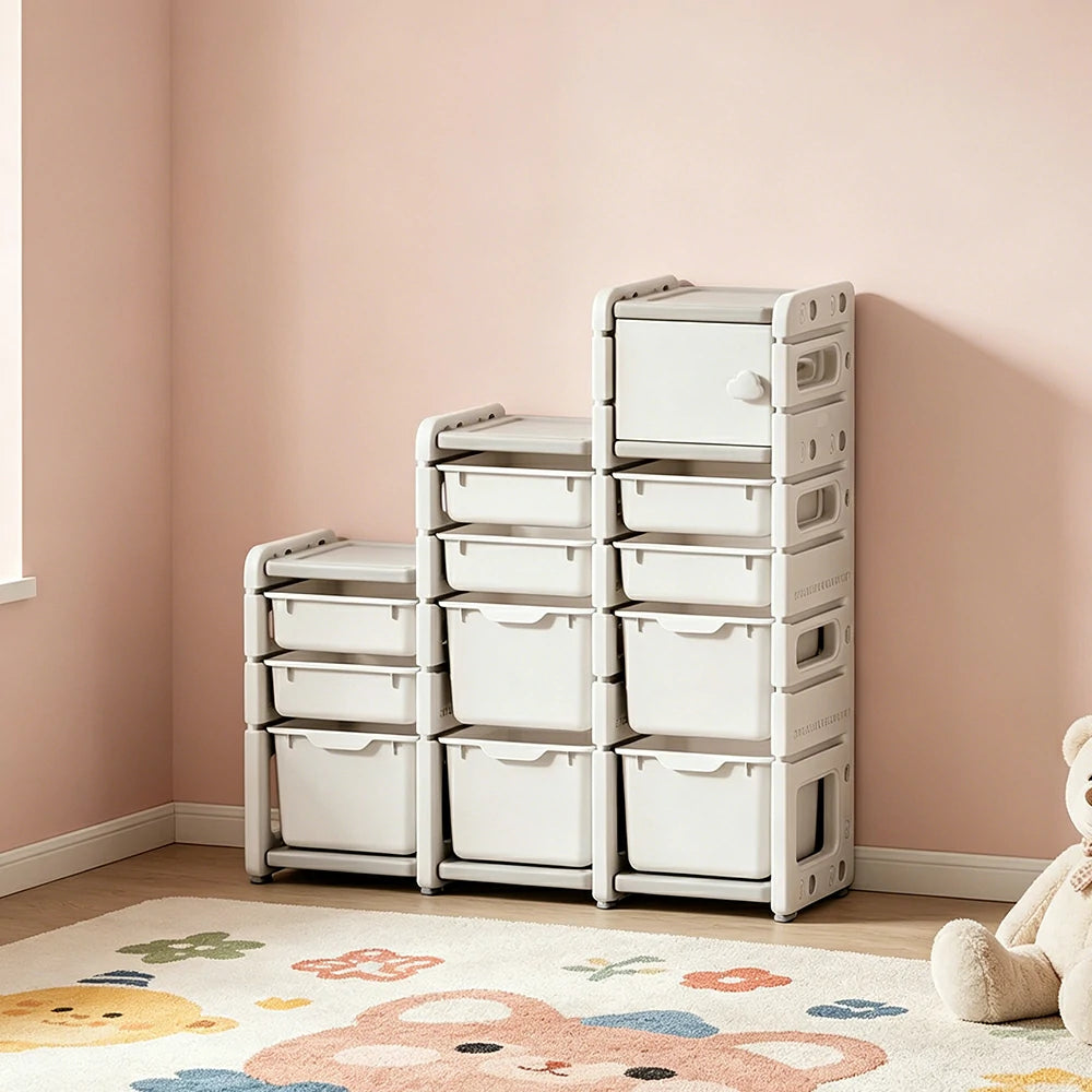 LIVARA Kids Storage Cabinet with Open Storage and Drawer Boxes 102x33x108cm for Kids Room and Playroom
