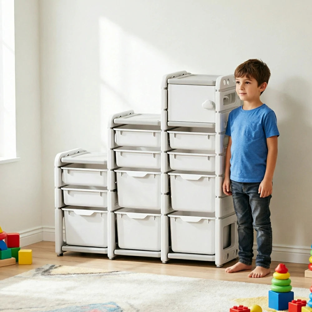 LIVARA Kids Storage Cabinet with Open Storage and Drawer Boxes 102x33x108cm for Kids Room and Playroom