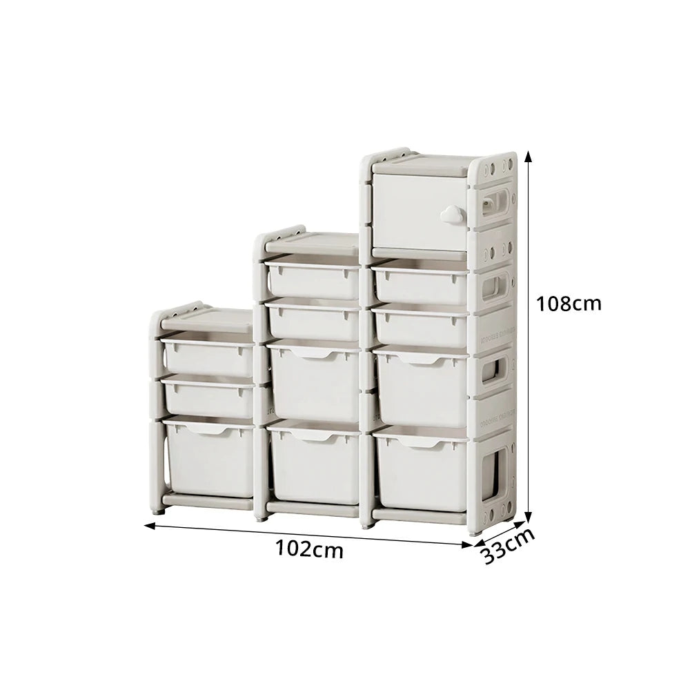 LIVARA Kids Storage Cabinet with Open Storage and Drawer Boxes 102x33x108cm for Kids Room and Playroom