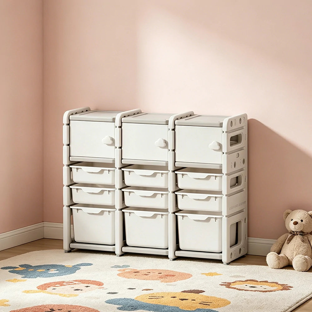 LIVARA Kids Storage Cabinet with Open Storage and Drawer Boxes 102x33x84cm for Kids Room and Playroom