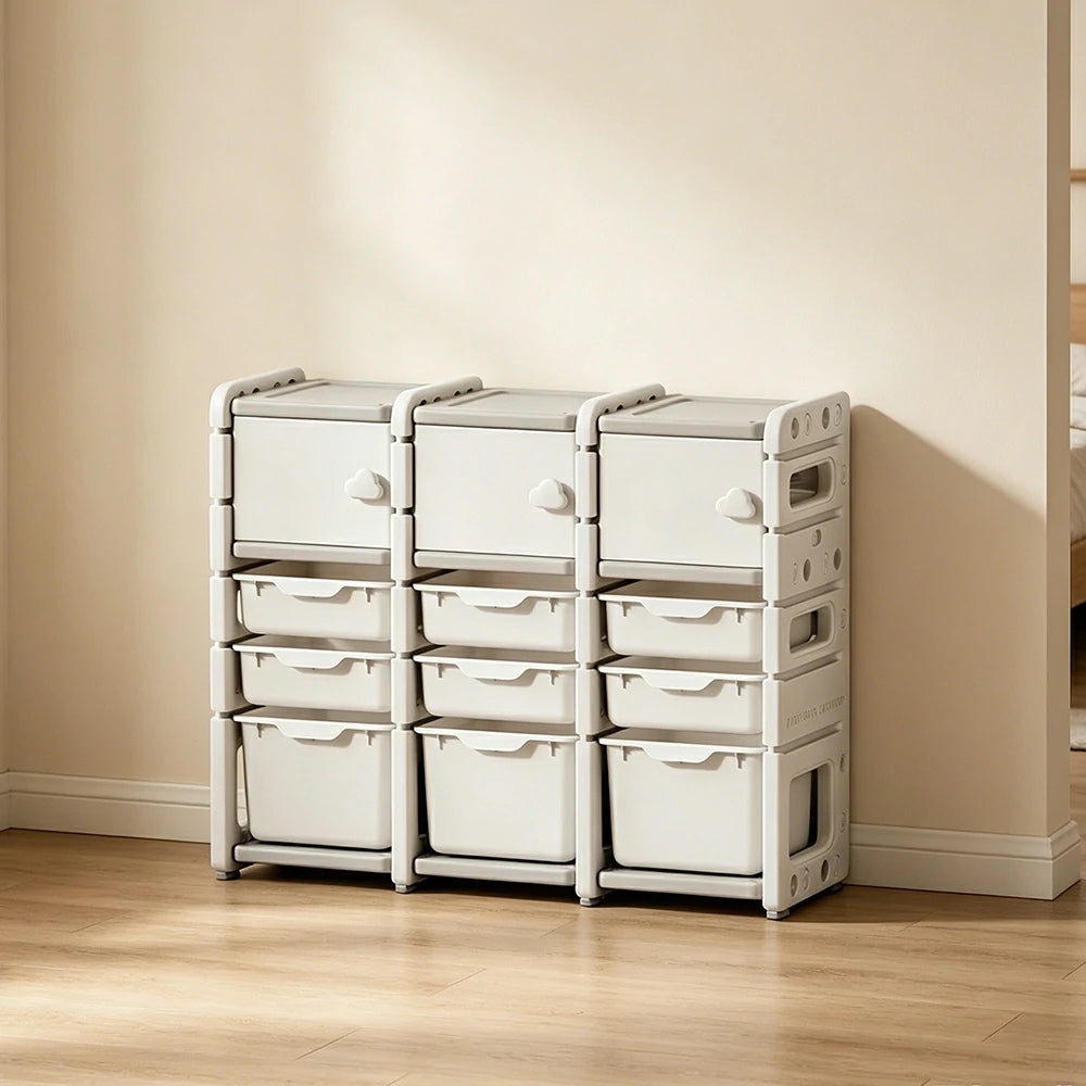 LIVARA Kids Storage Cabinet with Open Storage and Drawer Boxes 102x33x84cm for Kids Room and Playroom