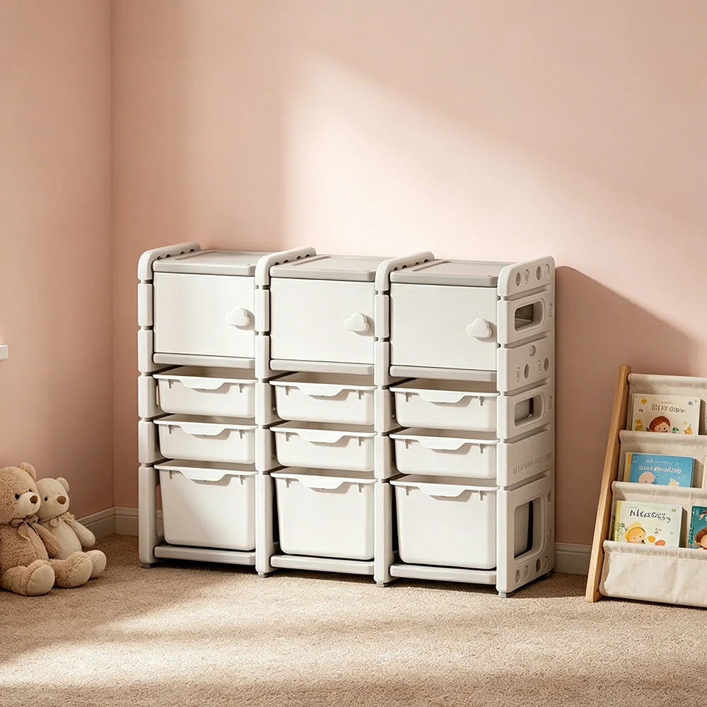 LIVARA Kids Storage Cabinet with Open Storage and Drawer Boxes 102x33x84cm for Kids Room and Playroom