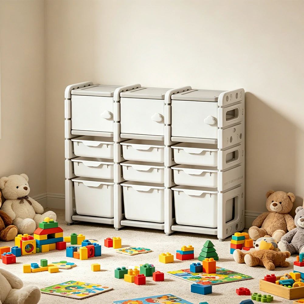 LIVARA Kids Storage Cabinet with Open Storage and Drawer Boxes 102x33x84cm for Kids Room and Playroom
