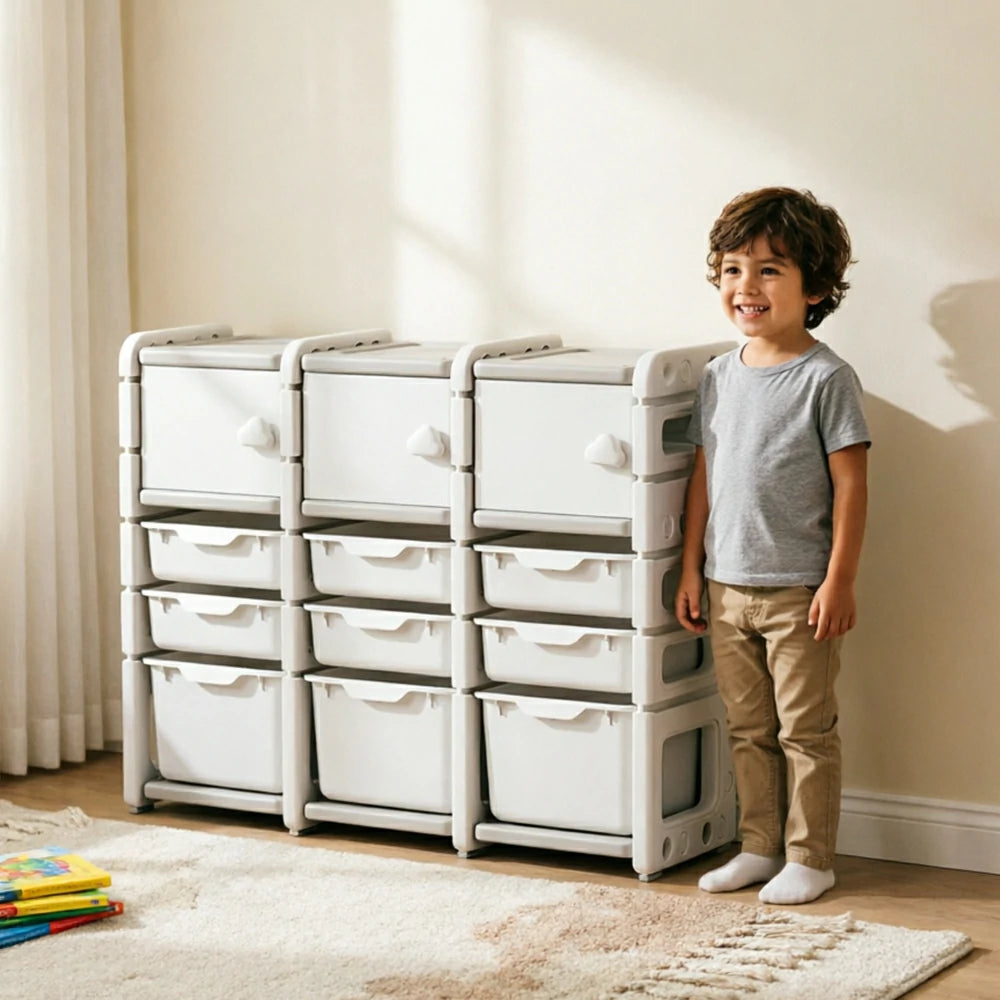 LIVARA Kids Storage Cabinet with Open Storage and Drawer Boxes 102x33x84cm for Kids Room and Playroom