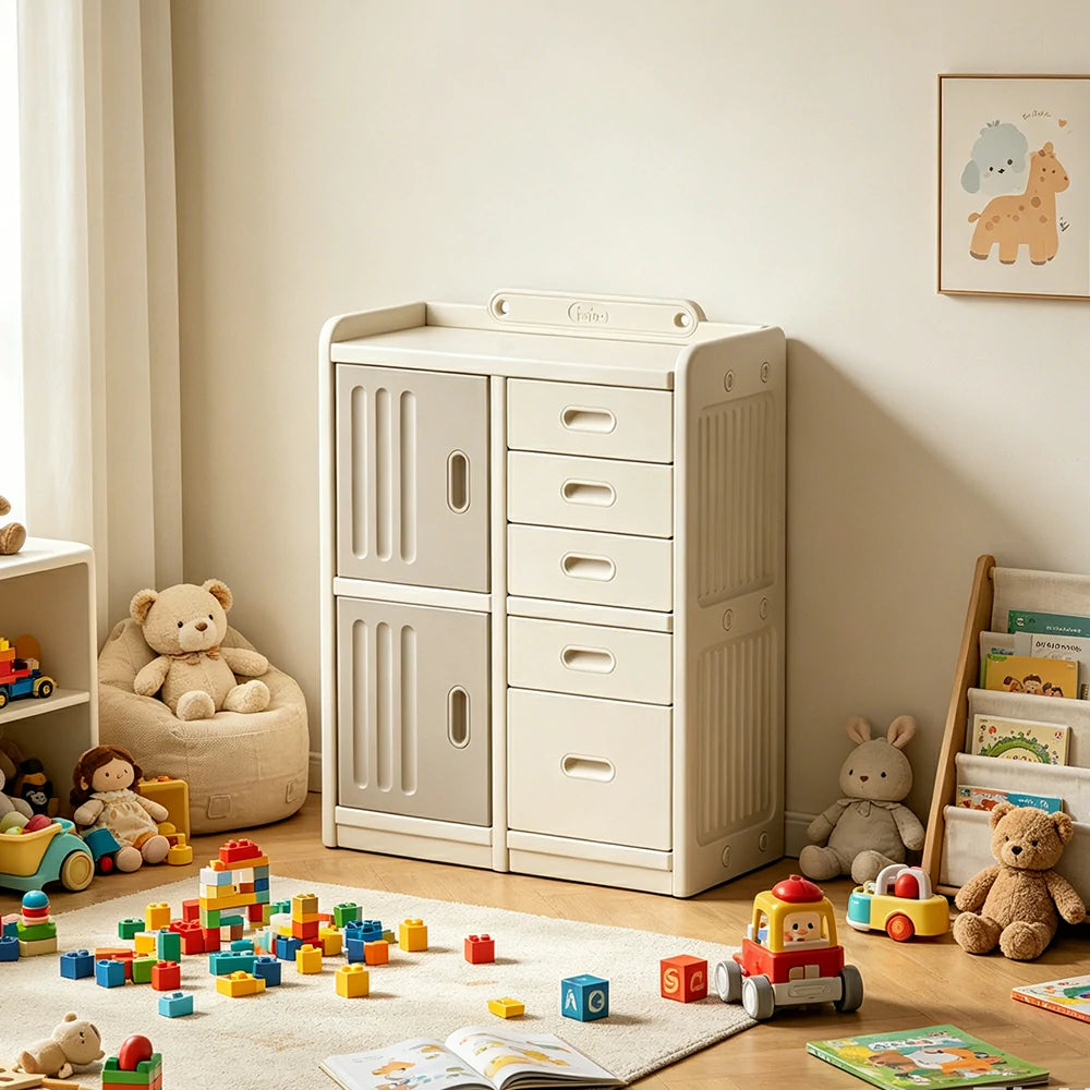LIVARA Kids Storage Cabinet with Large Capacity Storage and Feeding Platform for Kids Room Living Room and Nursery