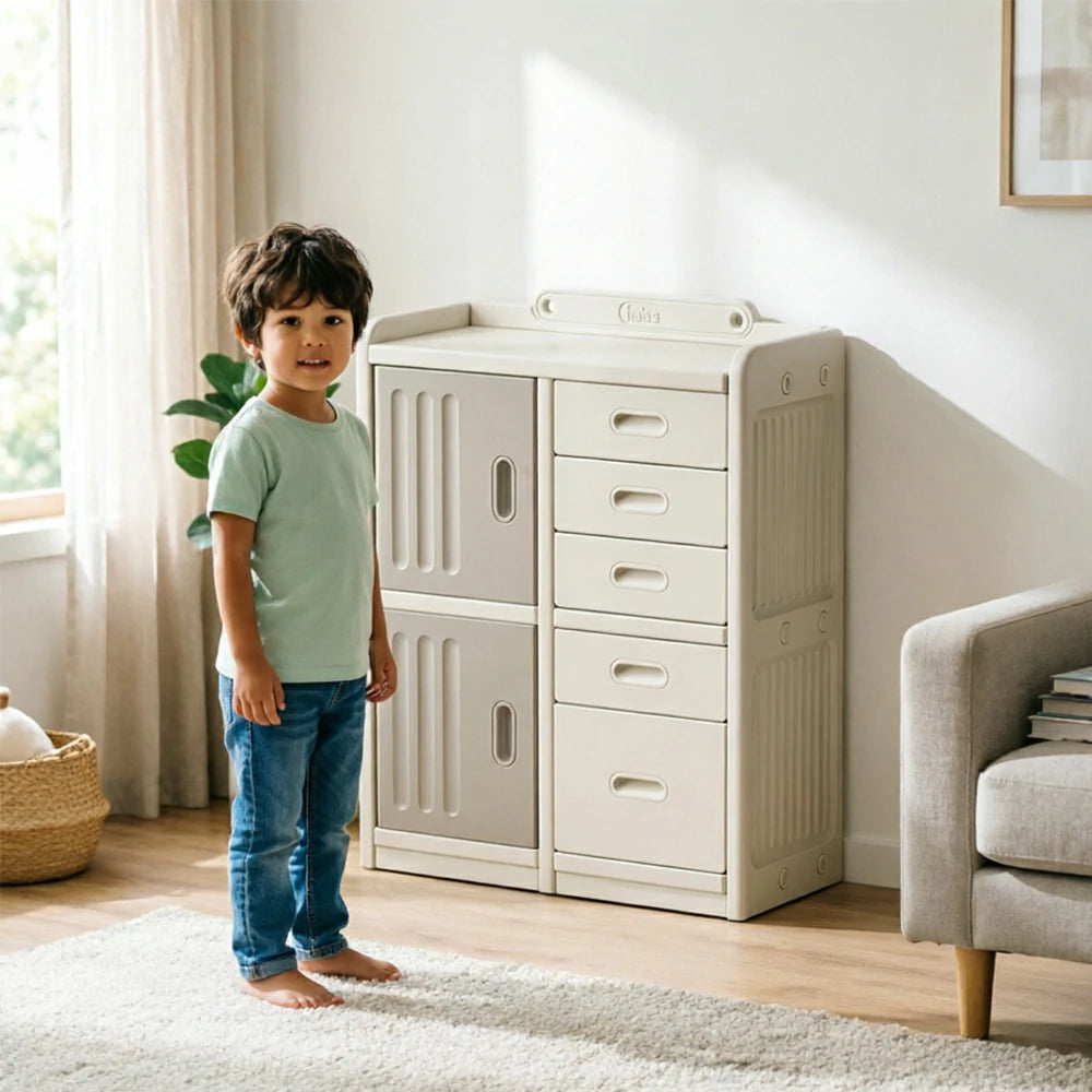 LIVARA Kids Storage Cabinet with Large Capacity Storage and Feeding Platform for Kids Room Living Room and Nursery