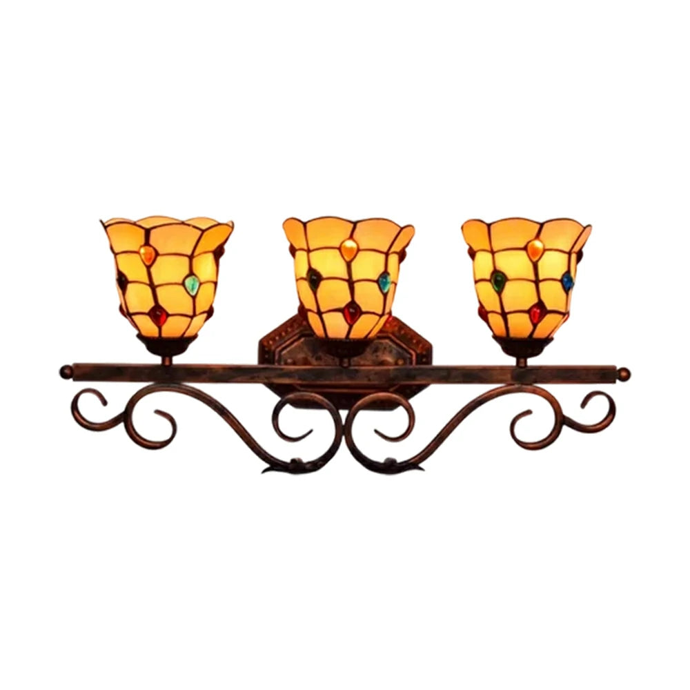 LIVARA European Vintage Colorful Bead 3-Light Wall Light Stained Glass Handcrafted Iron Frame 63cm Living Room Bedroom Dining