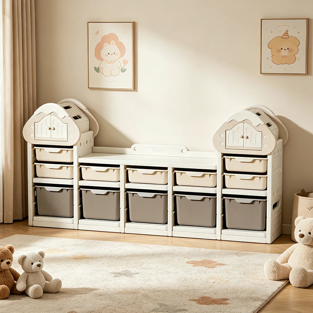 LIVARA Kids Storage Cabinet with Food-Grade PE and Play House Design 182cm for Kids Room and Playroom