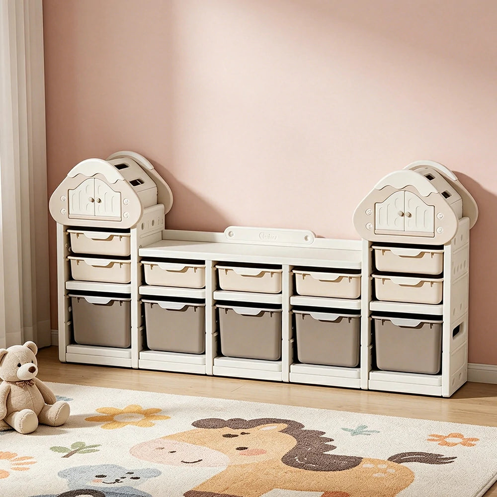 LIVARA Kids Storage Cabinet with Food-Grade PE and Play House Design 182cm for Kids Room and Playroom