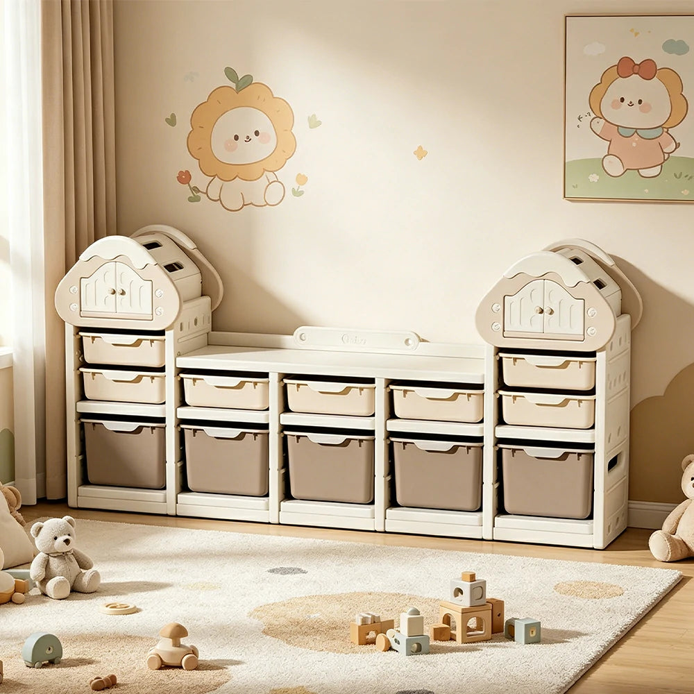 LIVARA Kids Storage Cabinet with Food-Grade PE and Play House Design 182cm for Kids Room and Playroom