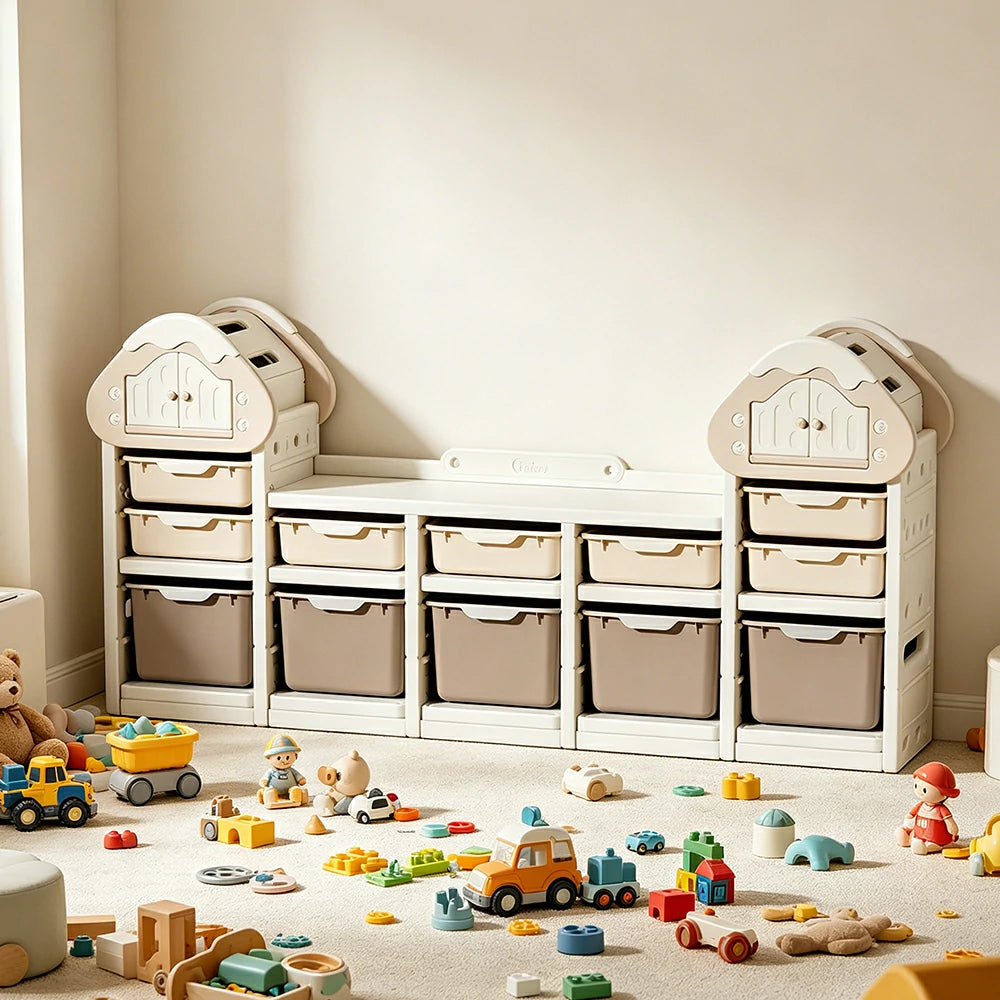 LIVARA Kids Storage Cabinet with Food-Grade PE and Play House Design 182cm for Kids Room and Playroom