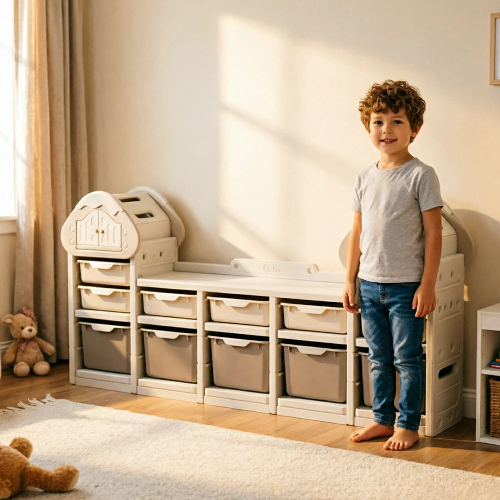 LIVARA Kids Storage Cabinet with Food-Grade PE and Play House Design 182cm for Kids Room and Playroom
