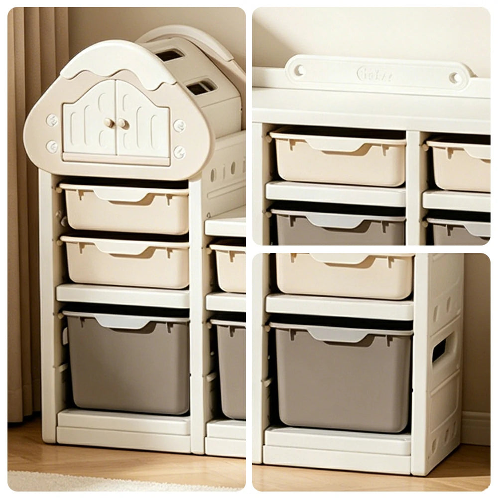 LIVARA Kids Storage Cabinet with Food-Grade PE and Play House Design 182cm for Kids Room and Playroom