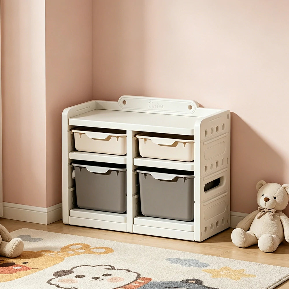 LIVARA Kids Storage Cabinet with Food-Grade PE and Play House Design 74cm for Kids Room and Playroom