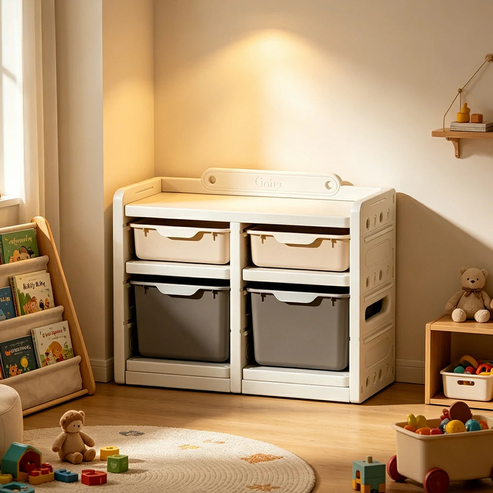 LIVARA Kids Storage Cabinet with Food-Grade PE and Play House Design 74cm for Kids Room and Playroom