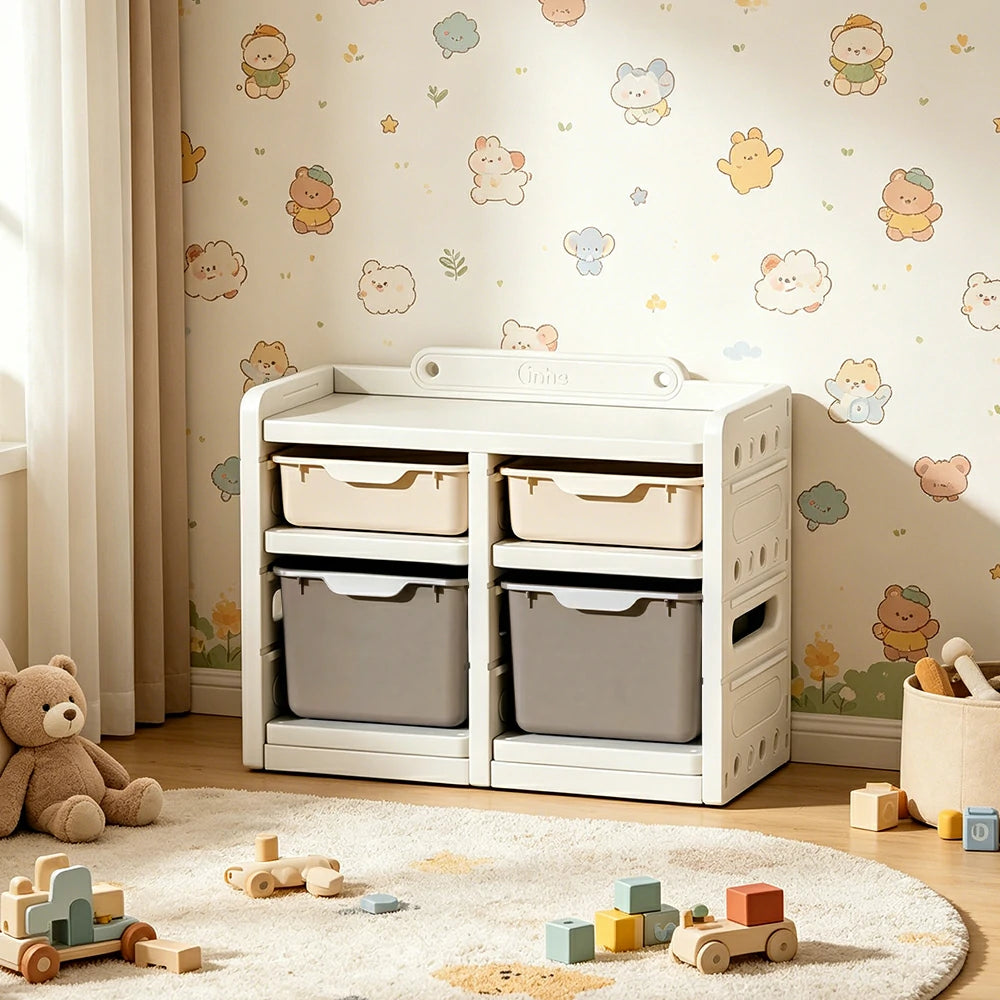 LIVARA Kids Storage Cabinet with Food-Grade PE and Play House Design 74cm for Kids Room and Playroom