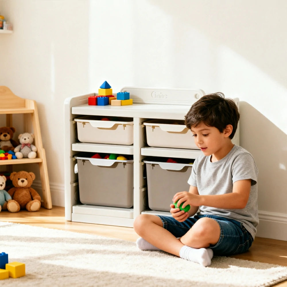 LIVARA Kids Storage Cabinet with Food-Grade PE and Play House Design 74cm for Kids Room and Playroom