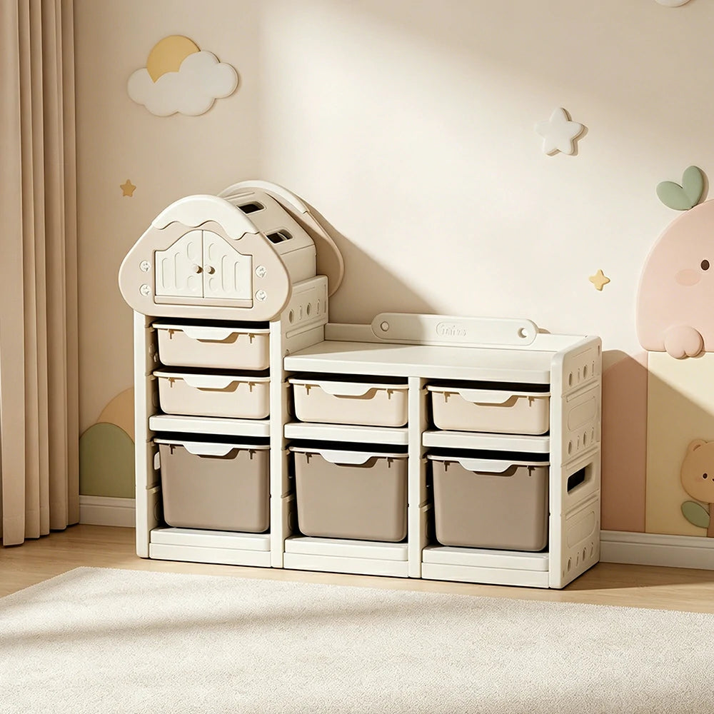 LIVARA Kids Storage Cabinet with Food-Grade PE and Play House Design 111cm for Kids Room and Playroom