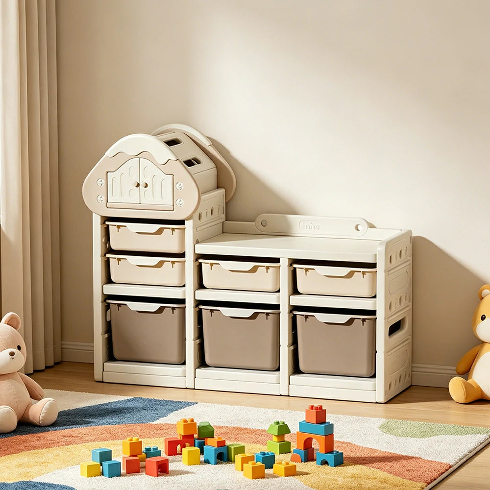 LIVARA Kids Storage Cabinet with Food-Grade PE and Play House Design 111cm for Kids Room and Playroom
