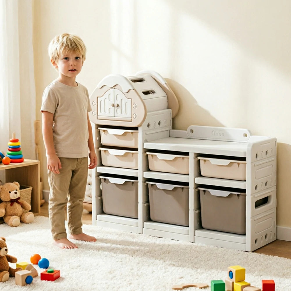 LIVARA Kids Storage Cabinet with Food-Grade PE and Play House Design 111cm for Kids Room and Playroom