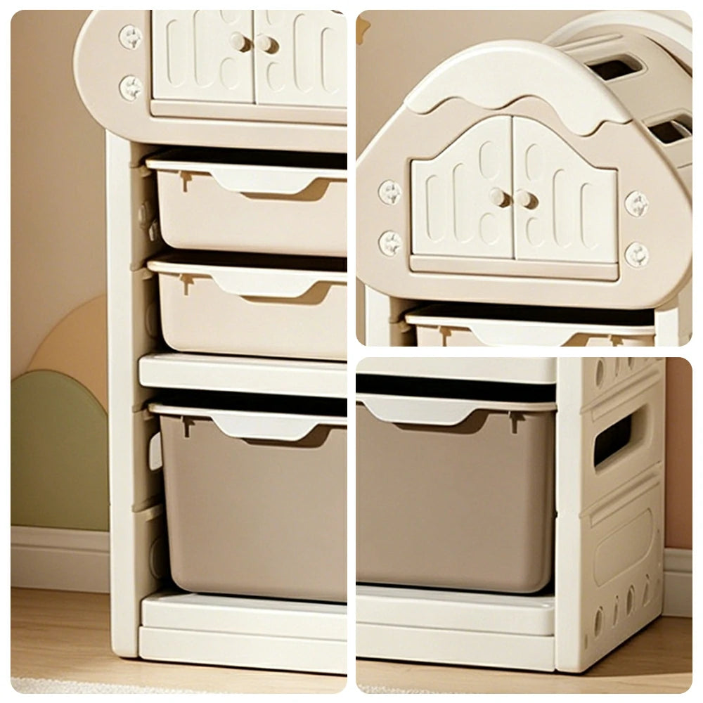 LIVARA Kids Storage Cabinet with Food-Grade PE and Play House Design 111cm for Kids Room and Playroom