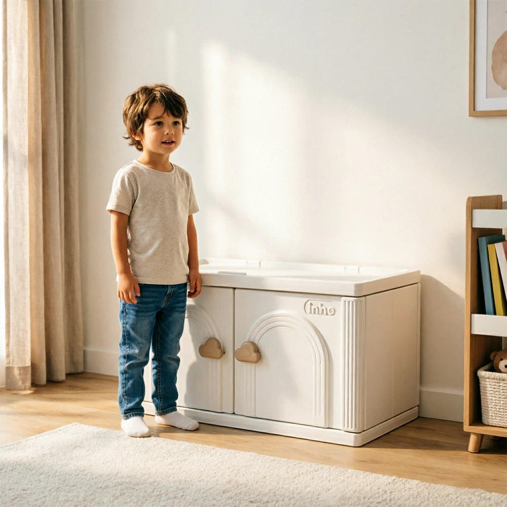 LIVARA Kids Storage Cabinet with Hanging Space and Feeding Platform for Kids Room Living Room and Nursery