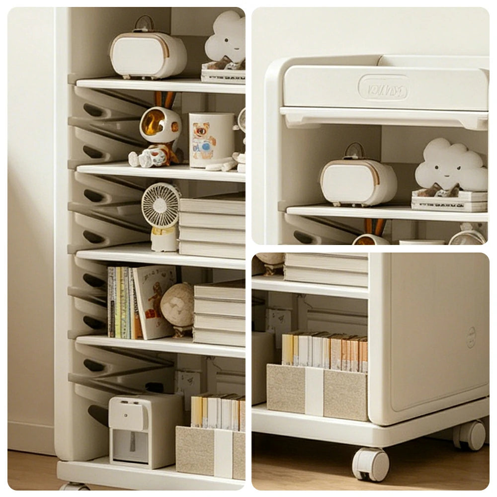 LIVARA Kids Mobile Bookcase with Adjustable Shelves and Wheels for Kids Room Study Area and Reading Space - White