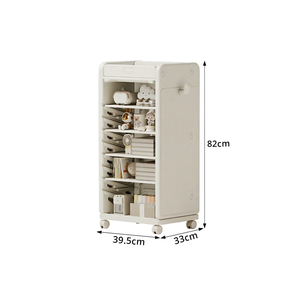 LIVARA Kids Mobile Bookcase with Adjustable Shelves and Wheels for Kids Room Study Area and Reading Space - White