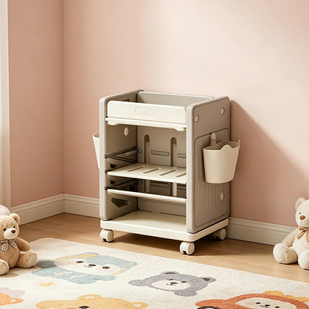 LIVARA Kids Mobile Bookcase with Adjustable Shelves and Wheels for Kids Room Study Area and Reading Space - Grey