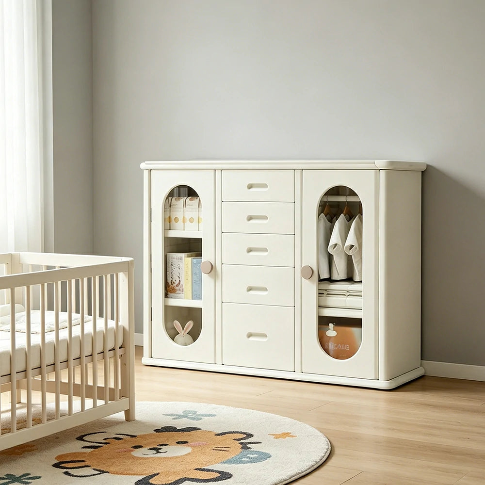 LIVARA Baby Nursery Storage Cabinet with Visual Doors and Dust-Proof Storage for Nursery and Home Organisation