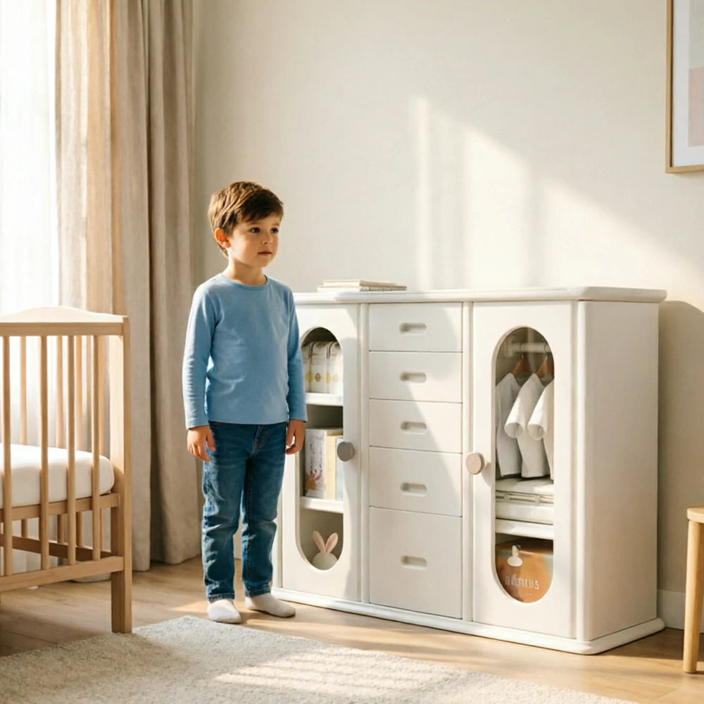 LIVARA Baby Nursery Storage Cabinet with Visual Doors and Dust-Proof Storage for Nursery and Home Organisation