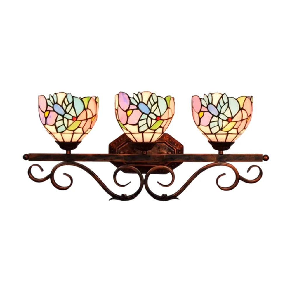 LIVARA European Vintage Bird Pattern 3-Light Wall Light Stained Glass Handcrafted Iron Frame 63cm Living Room Bedroom Dining