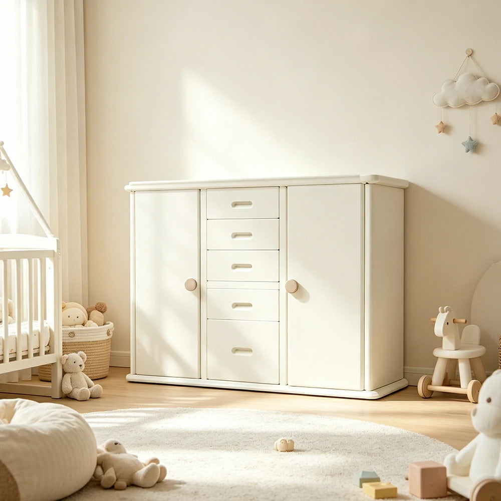 LIVARA Baby Kids Storage Cabinet with Feeding Platform and Hanging Rail for Nursery Bedroom and Childcare Space