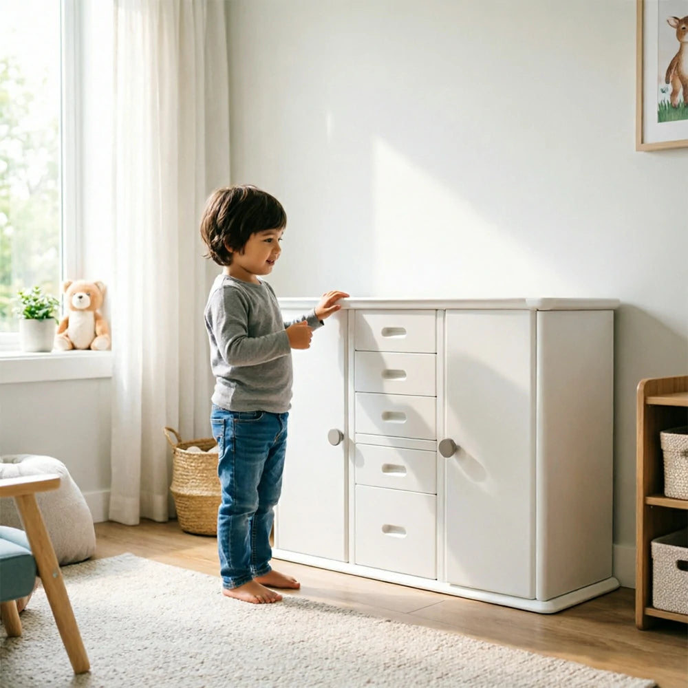 LIVARA Baby Kids Storage Cabinet with Feeding Platform and Hanging Rail for Nursery Bedroom and Childcare Space