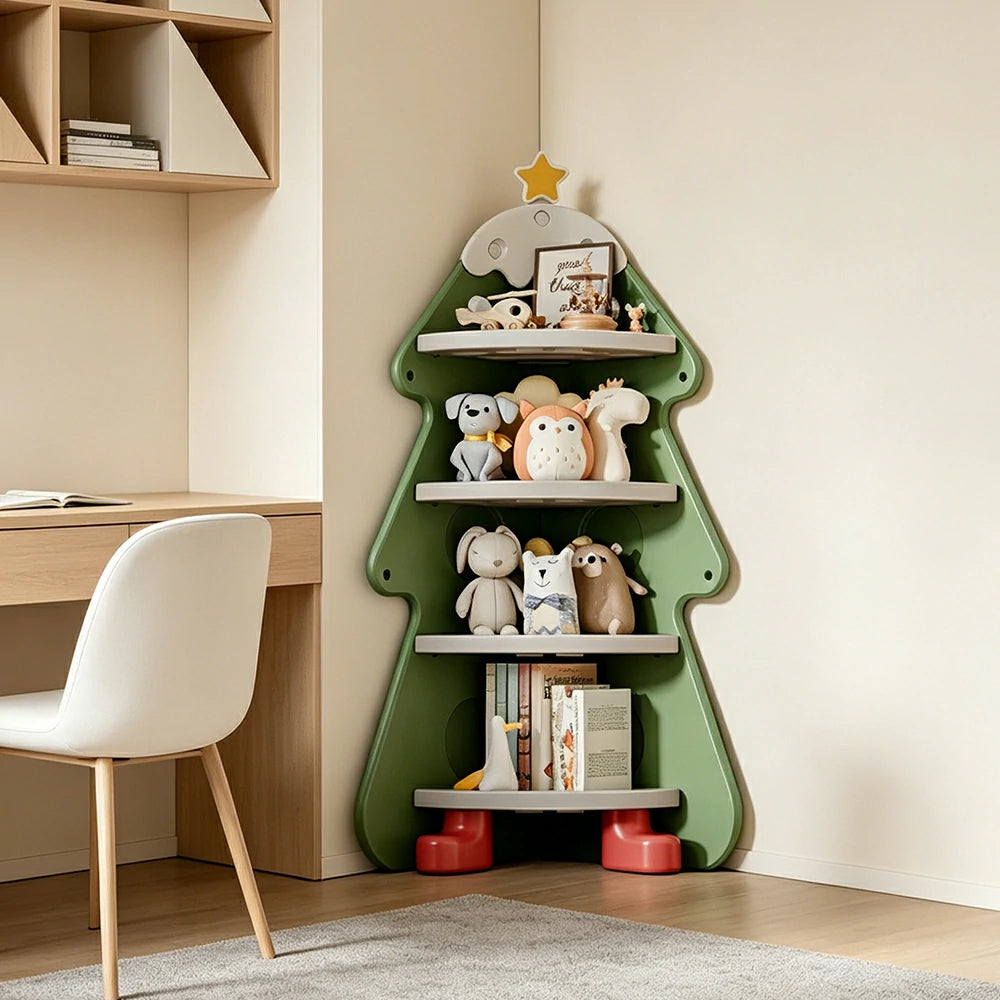 LIVARA Kids Corner Storage Cabinet with 4-Tier Shelves and Anti-Tip Design for Kids Room and Study - Green
