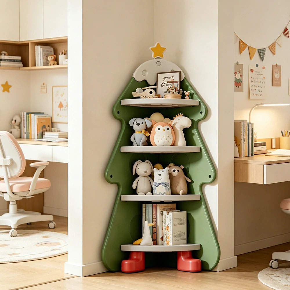 LIVARA Kids Corner Storage Cabinet with 4-Tier Shelves and Anti-Tip Design for Kids Room and Study - Green