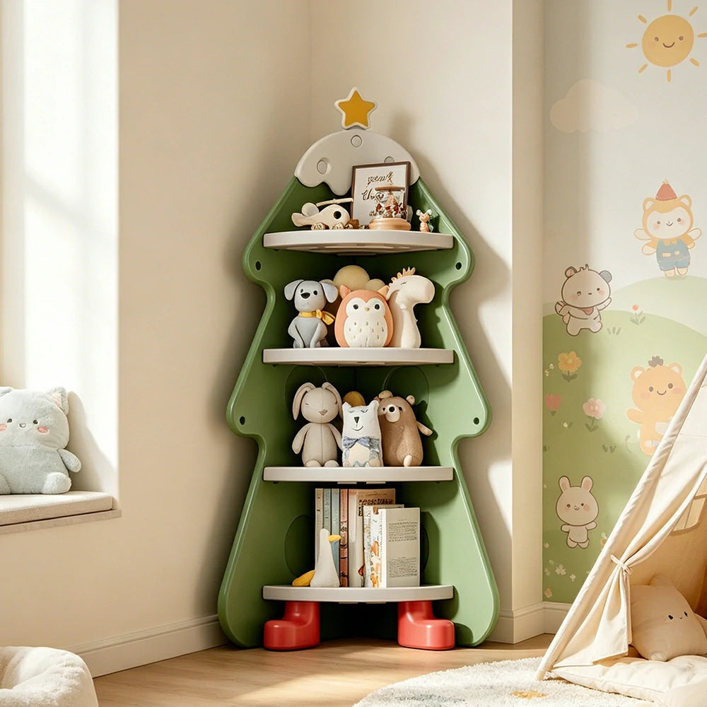 LIVARA Kids Corner Storage Cabinet with 4-Tier Shelves and Anti-Tip Design for Kids Room and Study - Green