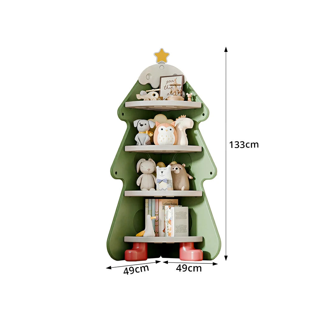 LIVARA Kids Corner Storage Cabinet with 4-Tier Shelves and Anti-Tip Design for Kids Room and Study - Green