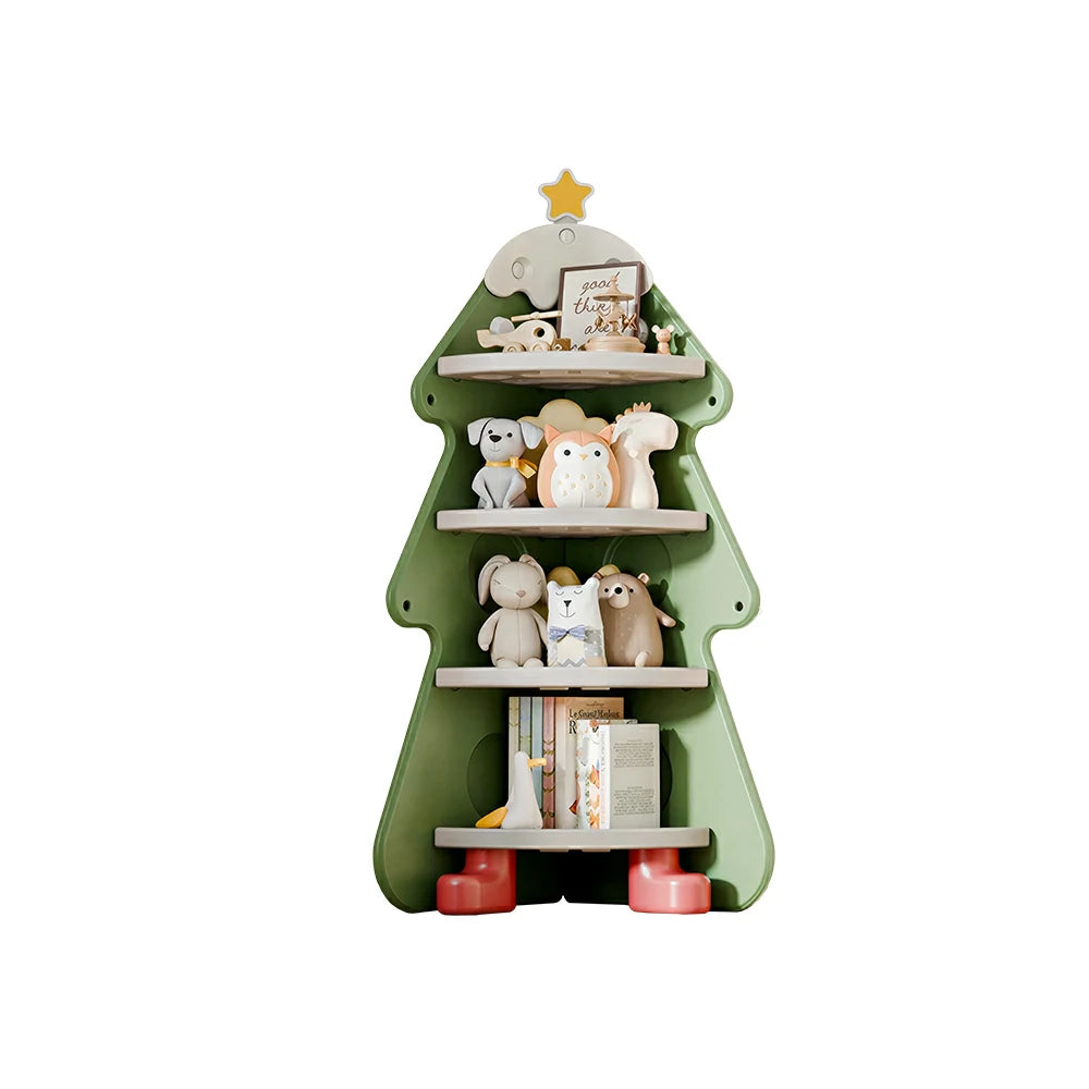 LIVARA Kids Corner Storage Cabinet with 4-Tier Shelves and Anti-Tip Design for Kids Room and Study - Green
