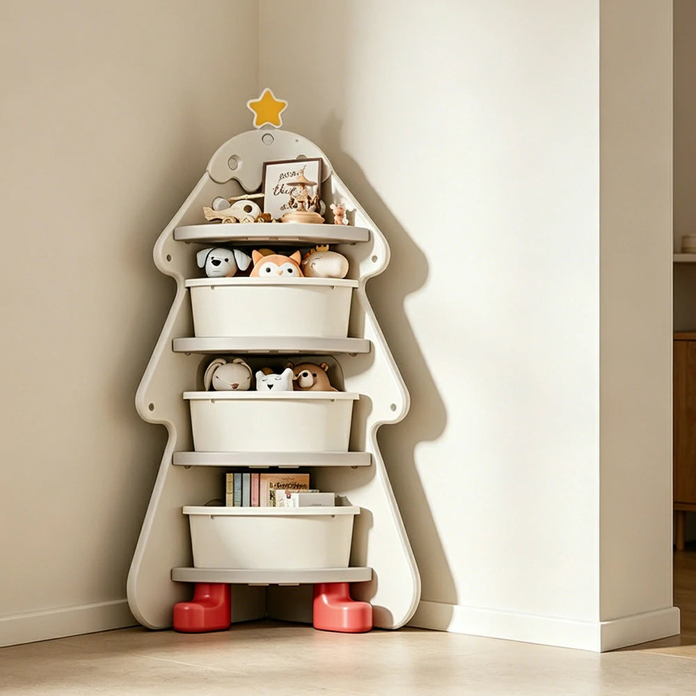 LIVARA Kids Corner Storage Cabinet with 4-Tier Shelves and Anti-Tip Design for Kids Room and Study - White