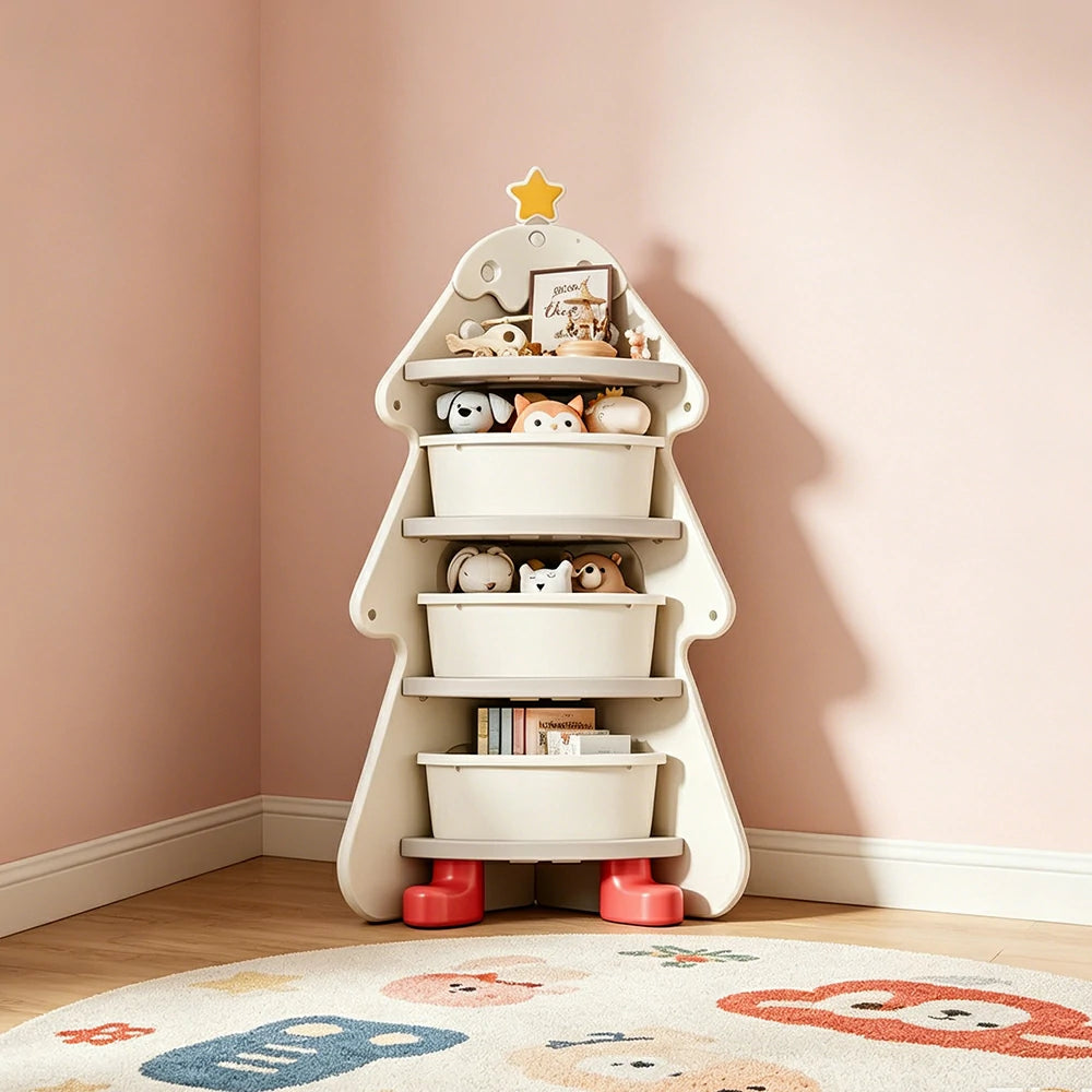 LIVARA Kids Corner Storage Cabinet with 4-Tier Shelves and Anti-Tip Design for Kids Room and Study - White
