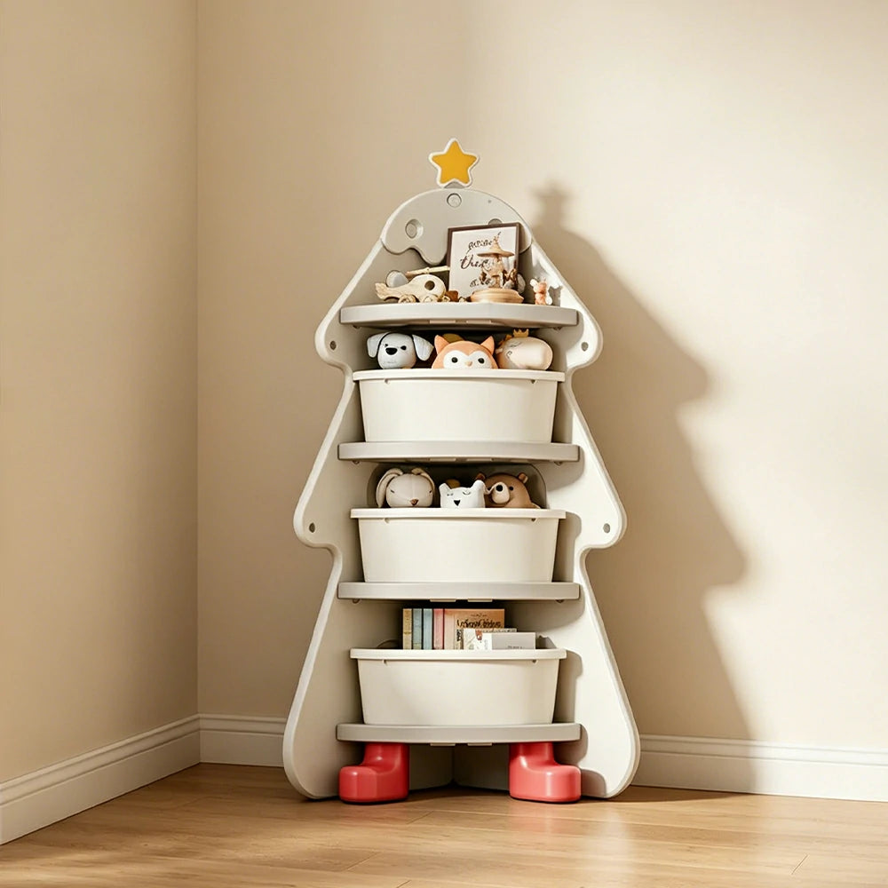 LIVARA Kids Corner Storage Cabinet with 4-Tier Shelves and Anti-Tip Design for Kids Room and Study - White