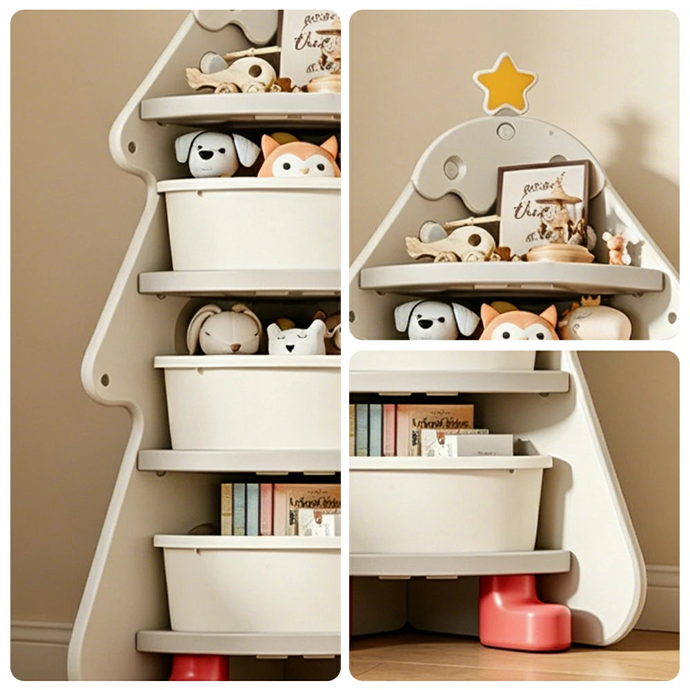 LIVARA Kids Corner Storage Cabinet with 4-Tier Shelves and Anti-Tip Design for Kids Room and Study - White