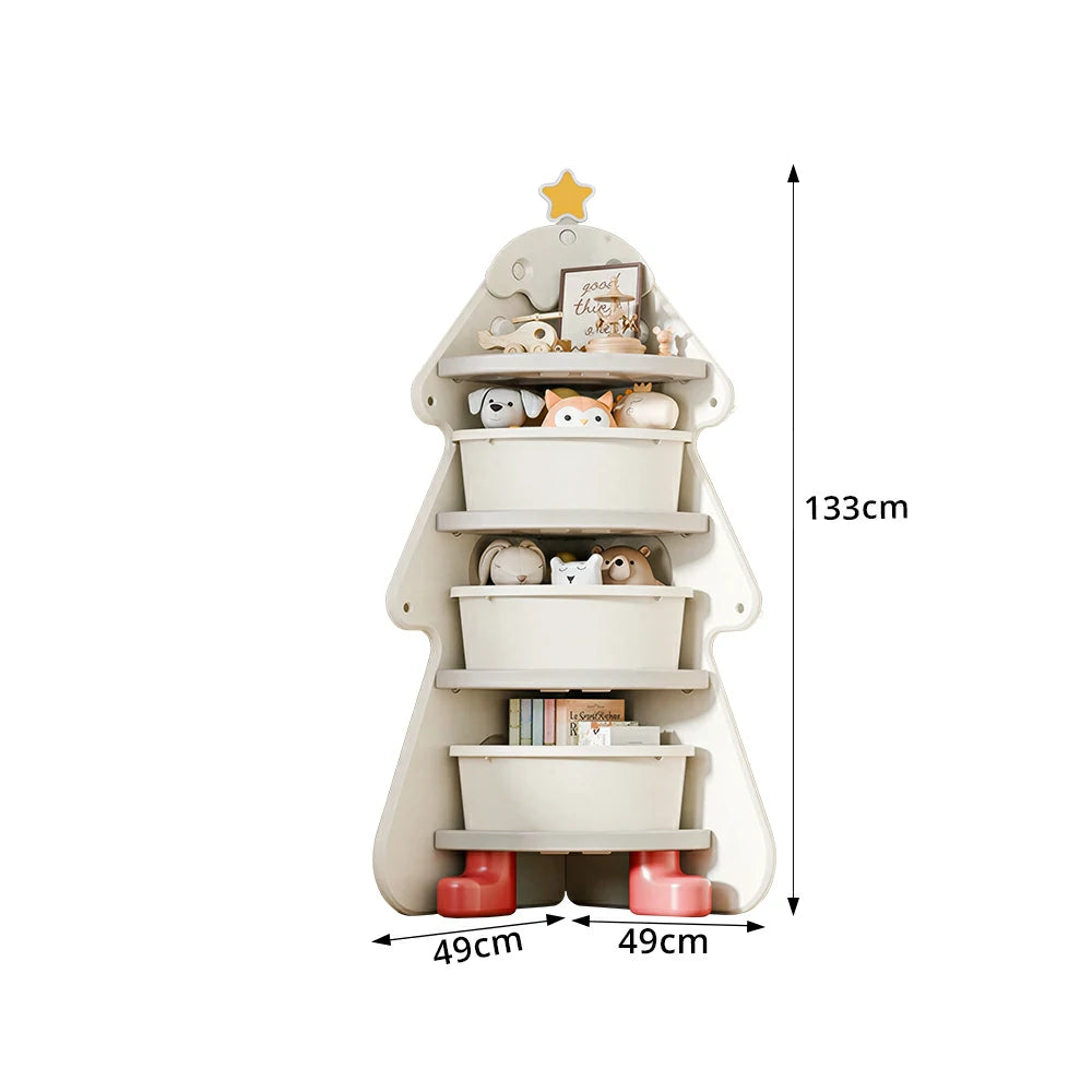 LIVARA Kids Corner Storage Cabinet with 4-Tier Shelves and Anti-Tip Design for Kids Room and Study - White