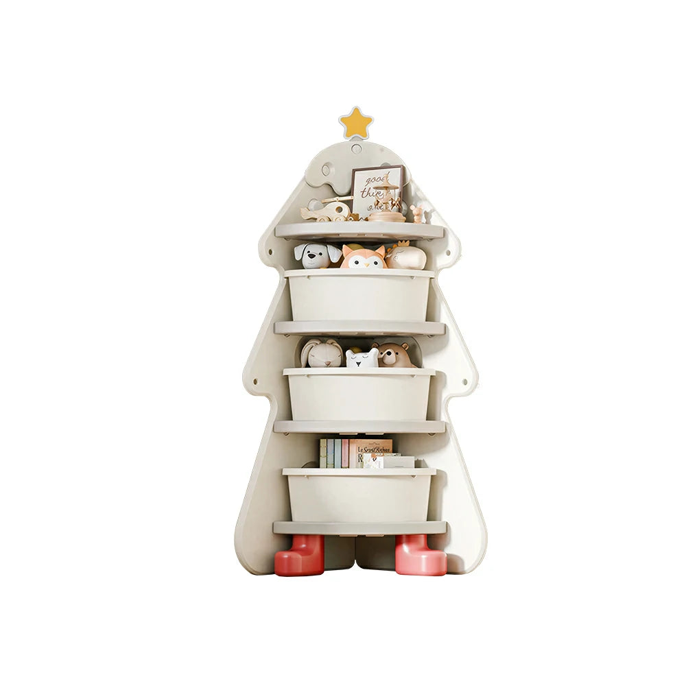 LIVARA Kids Corner Storage Cabinet with 4-Tier Shelves and Anti-Tip Design for Kids Room and Study - White