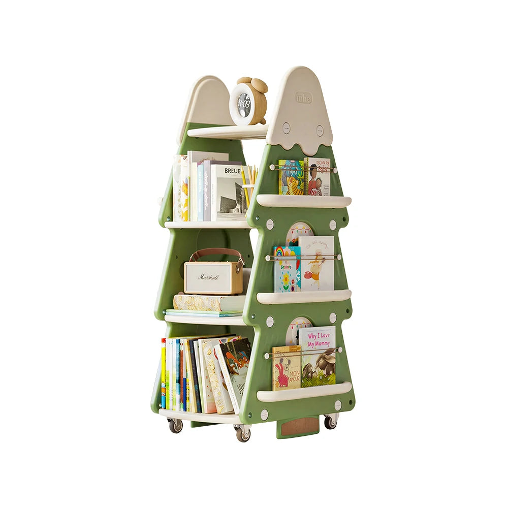 LIVARA Christmas Tree Kids Mobile Bookshelf Multi-Layer Storage with Quiet Casters for Kids Room - Green
