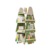 LIVARA Christmas Tree Kids Mobile Bookshelf Multi-Layer Storage with Quiet Casters for Kids Room - Green