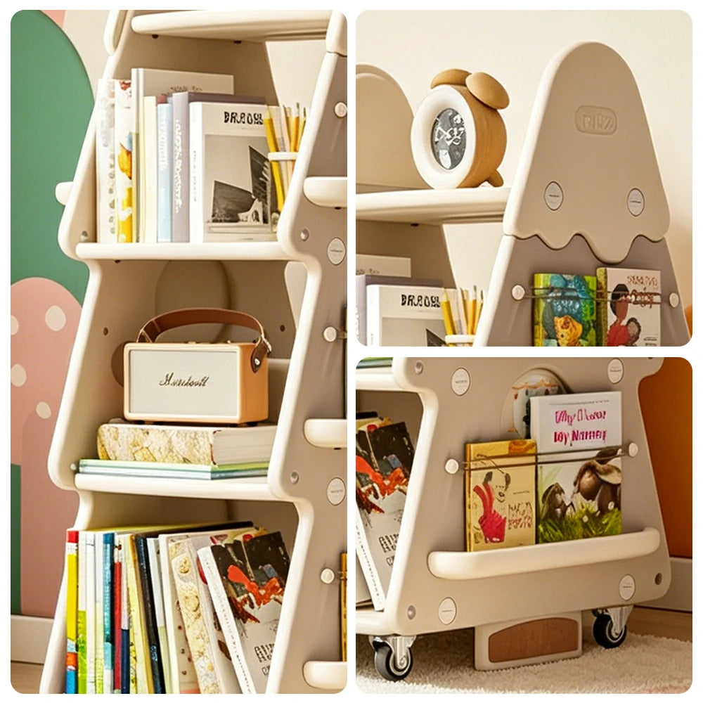 LIVARA Christmas Tree Kids Mobile Bookshelf Multi-Layer Storage with Quiet Casters for Kids Room - White