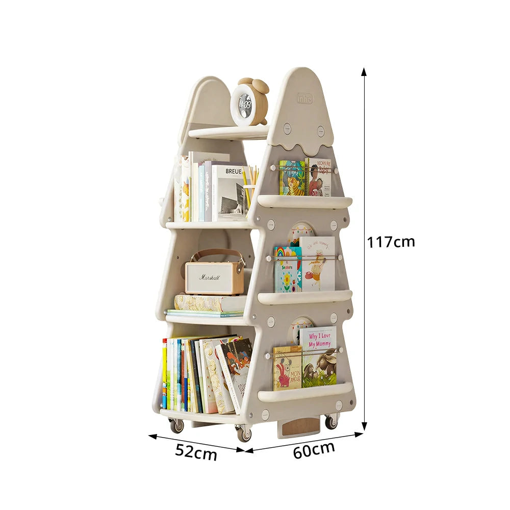 LIVARA Christmas Tree Kids Mobile Bookshelf Multi-Layer Storage with Quiet Casters for Kids Room - White