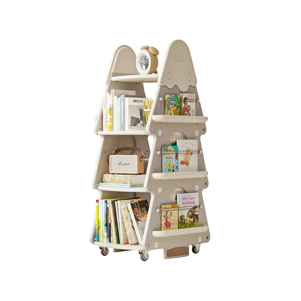 LIVARA Christmas Tree Kids Mobile Bookshelf Multi-Layer Storage with Quiet Casters for Kids Room - White